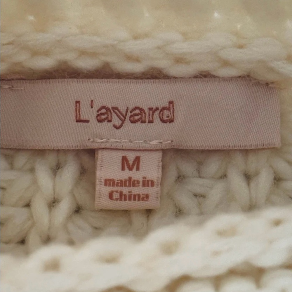 L-ayard Cream Long Sleeve Mock Turtleneck Knit Pullover Sweater size Medium - Picture 5 of 9